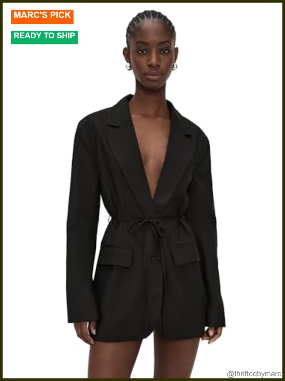 Padded Shoulder Mini Blazer Dress with Flap Pockets